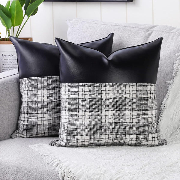 Leather & Cotton Pillow Covers – 23x22 Inch Set of 2 | Styleva